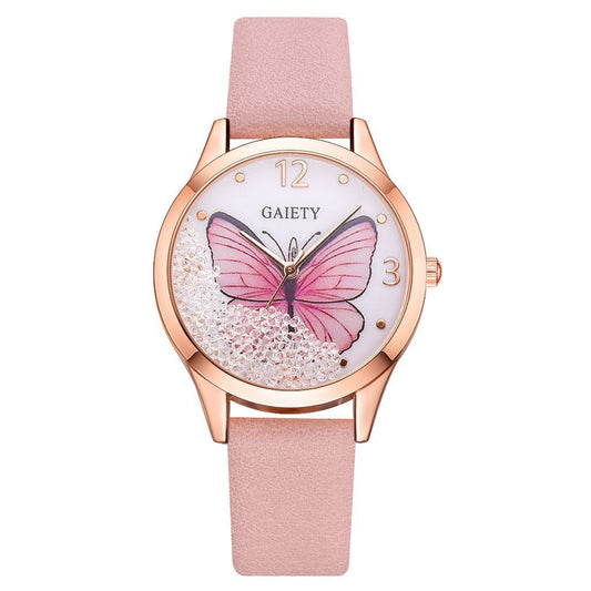 GAIETY Glam: Luxury Women's Butterfly Rhinestone Leather Dress Watch