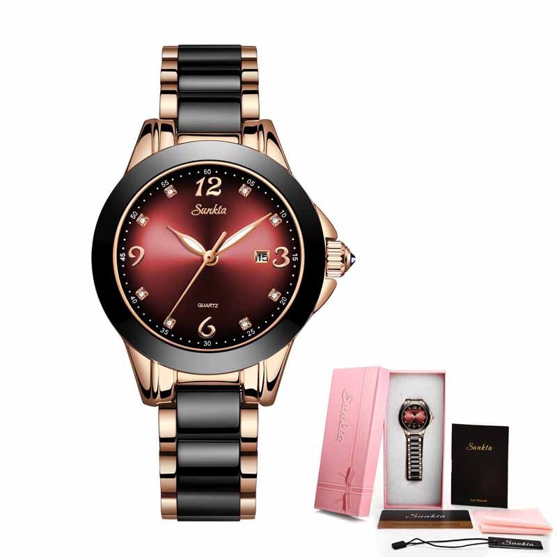 SUNKTA Elegance: Luxury Women's Fashion Ceramic Analog Watch