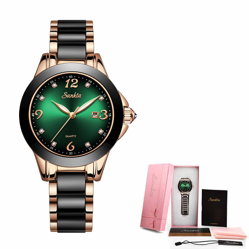 SUNKTA Elegance: Luxury Women's Fashion Ceramic Analog Watch