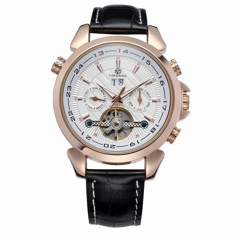 FORSINING Elegance: Luxury Men's Tourbillon Watch with Leather & Calendar