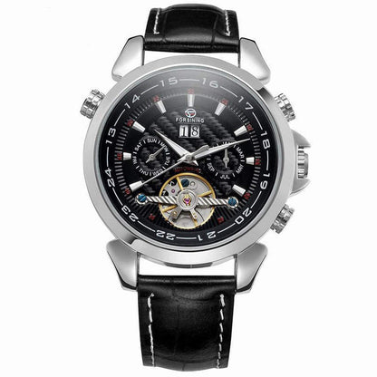 FORSINING Elegance: Luxury Men's Tourbillon Watch with Leather & Calendar