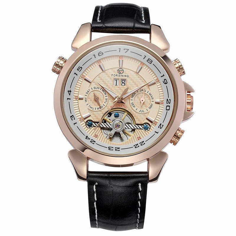 FORSINING Elegance: Luxury Men's Tourbillon Watch with Leather & Calendar