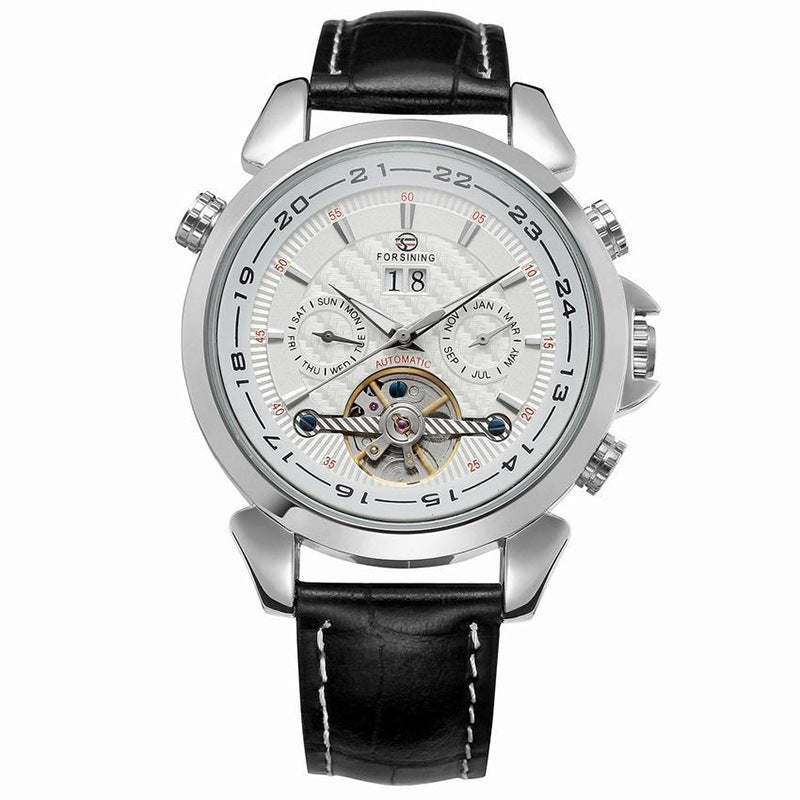 FORSINING Elegance: Luxury Men's Tourbillon Watch with Leather & Calendar