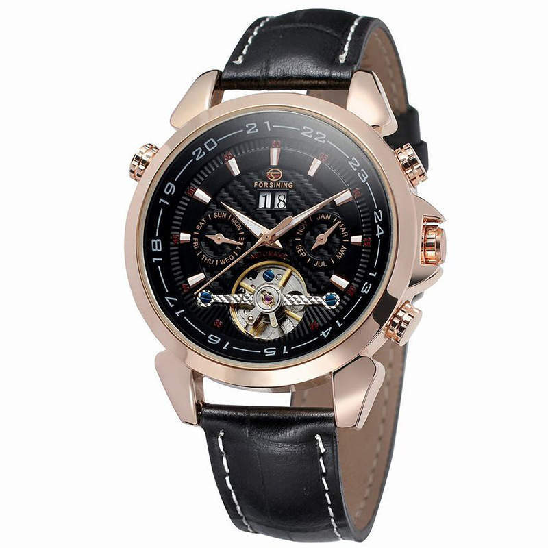 FORSINING Elegance: Luxury Men's Tourbillon Watch with Leather & Calendar