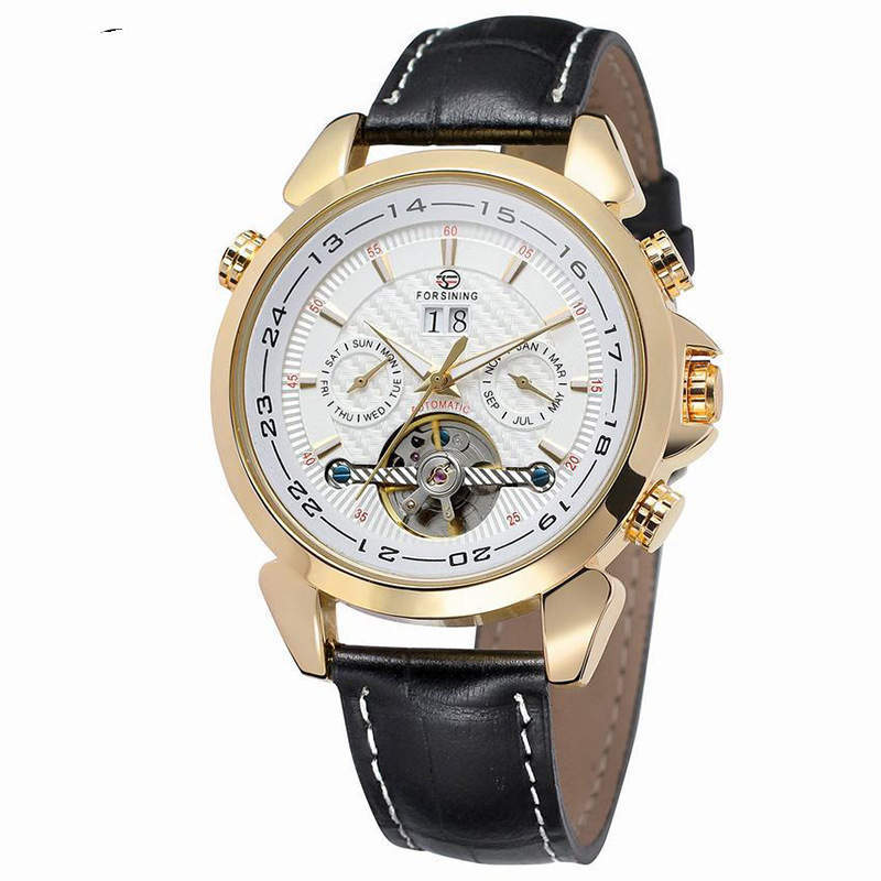 FORSINING Elegance: Luxury Men's Tourbillon Watch with Leather & Calendar