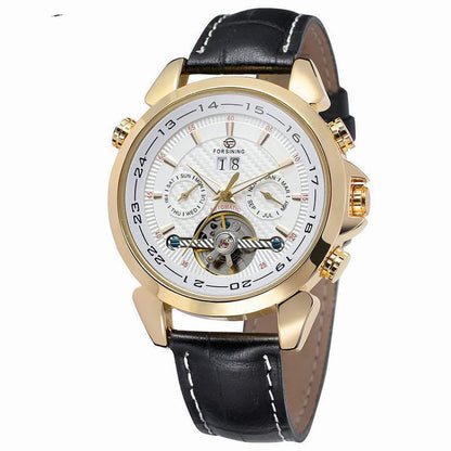 FORSINING Elegance: Luxury Men's Tourbillon Watch with Leather & Calendar