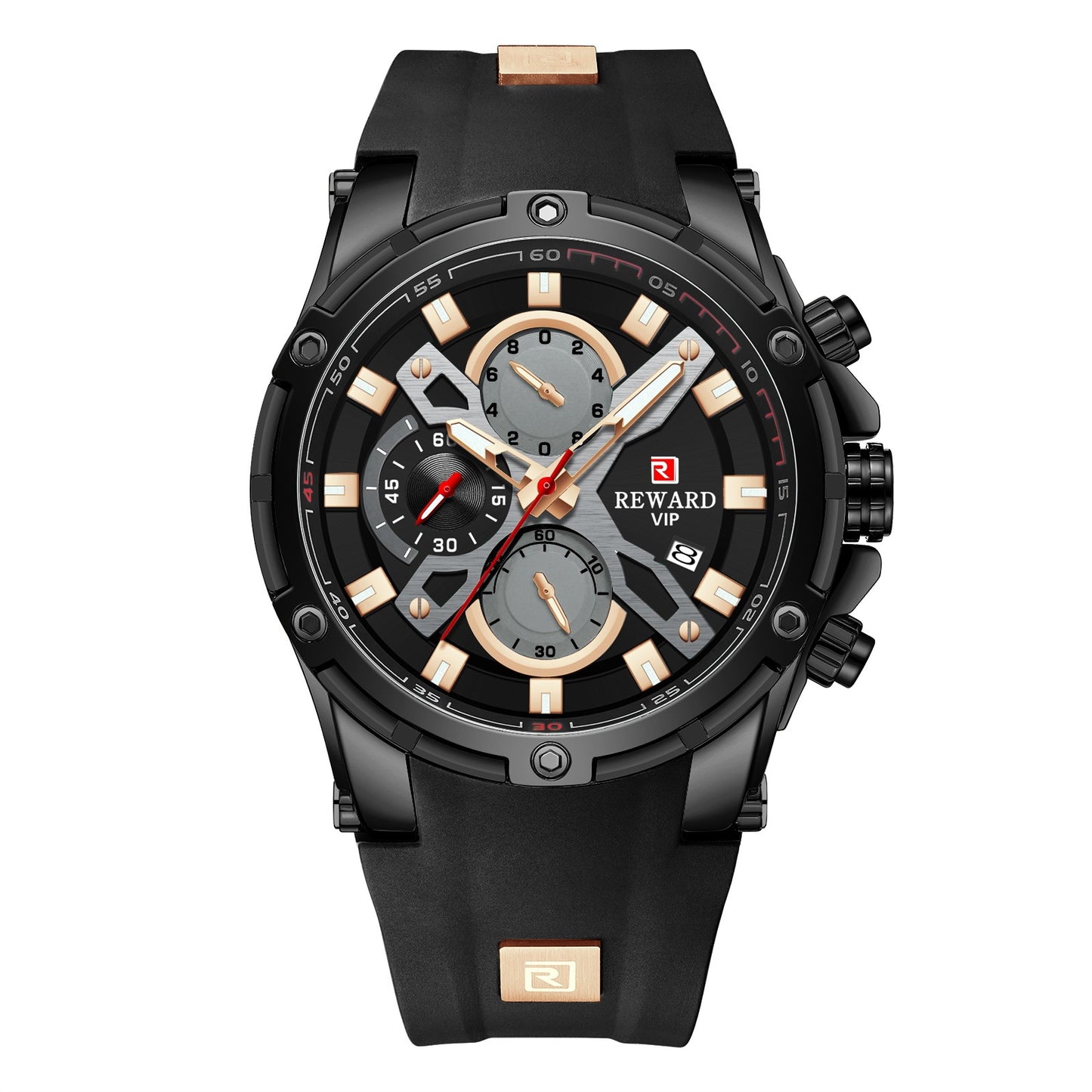 REWARD VIP: Multifunctional Sports Chronograph with Luminous Waterproof Silicone Strap