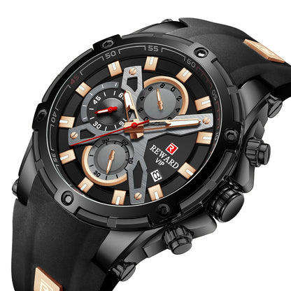 REWARD VIP: Multifunctional Sports Chronograph with Luminous Waterproof Silicone Strap