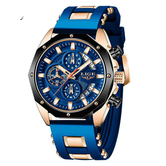 LIGE Power: Luxury Men's Sports Chronograph with Silicone Strap