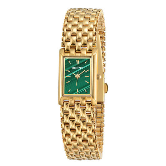 BERNY Elegance: Ultra-Thin Rectangular Gold Quartz Timepiece