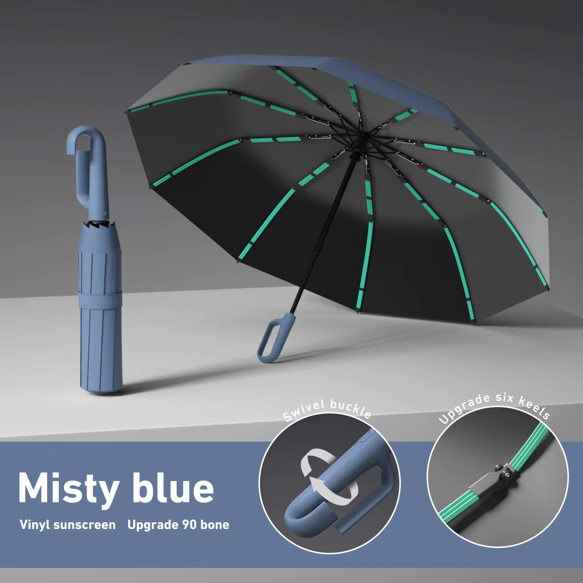 Ring Buckle Design 20 Rib Fully Automatic Umbrella for Men Folding Extra Large Strong Strong Women'S Sunshade Double Umbrella
